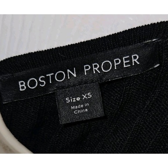 Boston Proper Black Ribbed Zip Up V Neck Bell Sleeve Ruffled Sweater Size XS - Picture 3 of 5